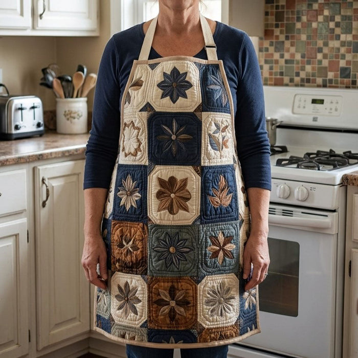 Quilted Kitchen Apron - 'Grandma's Petals' Design