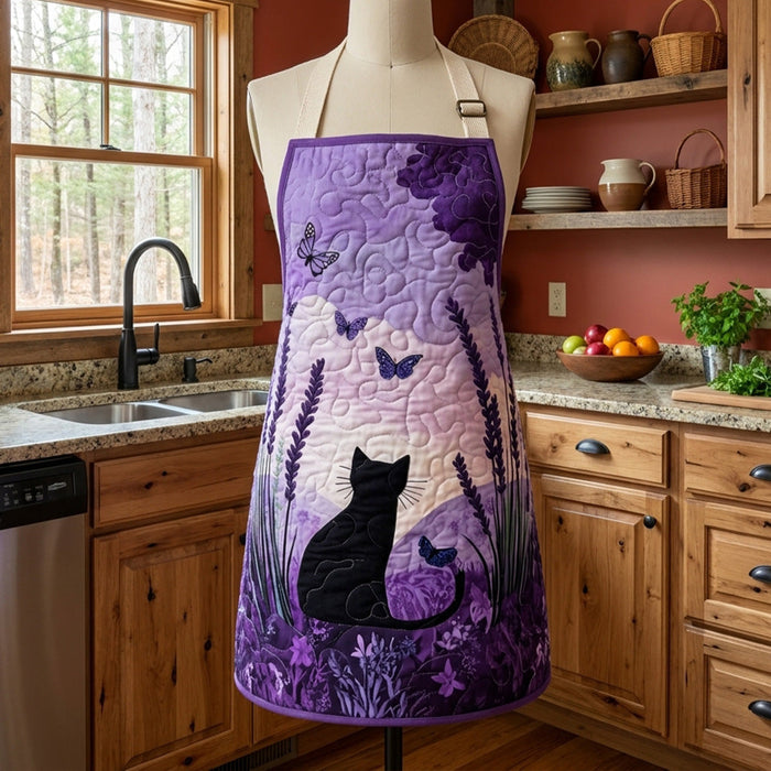 Quilted Kitchen Apron - Lavender Feline Design
