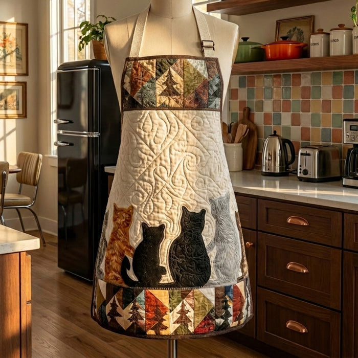 Quilted Kitchen Apron - 'Cats in the Meadow' Design
