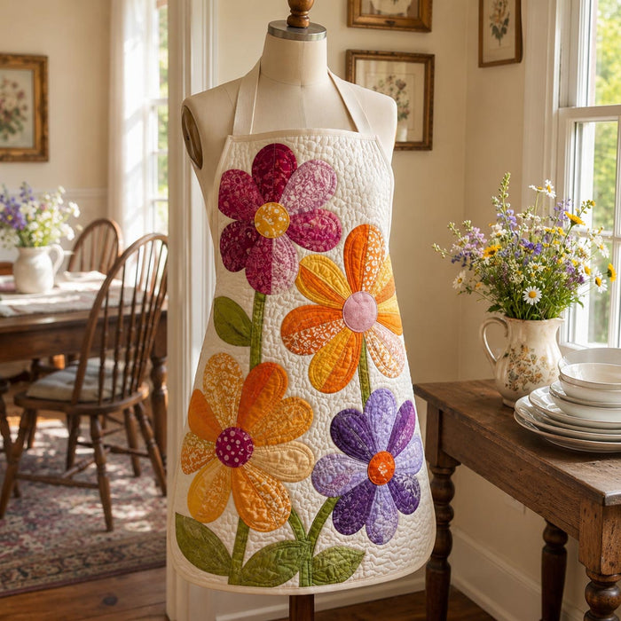 Patchwork Petals Quilted Kitchen Apron
