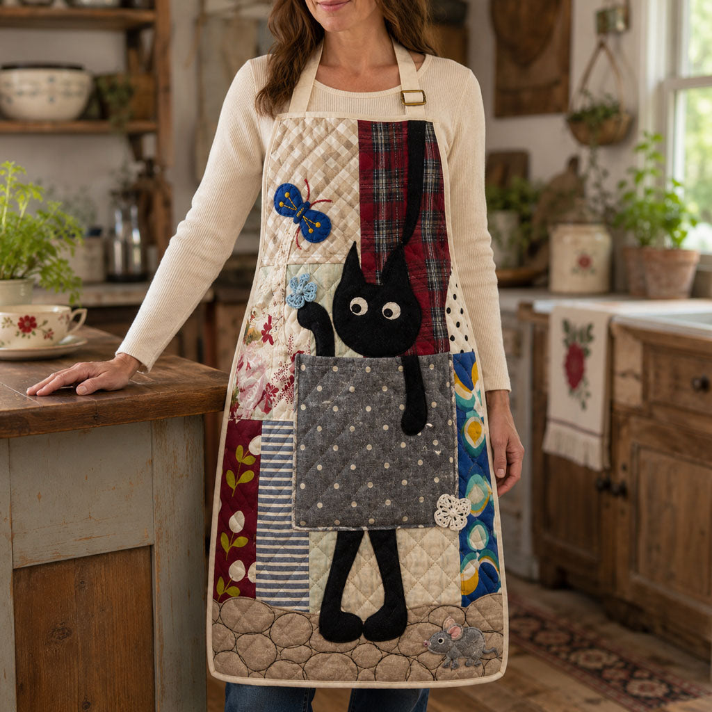 Quilted Kitchen Apron: 'Cats in Disguise'