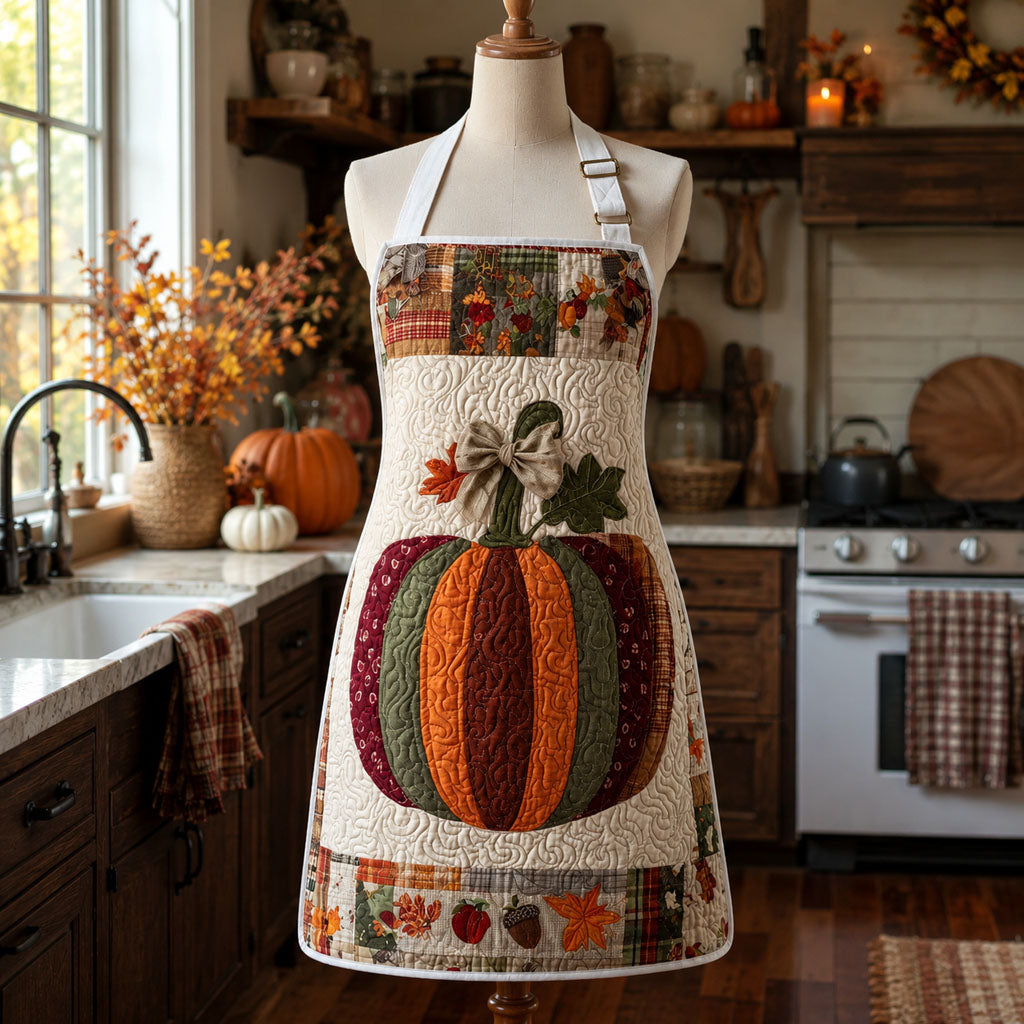 Quilted Kitchen Apron: 'Pumpkin Guardian'