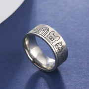 Wide stainless steel ring with dog motifs – Engraved design for women