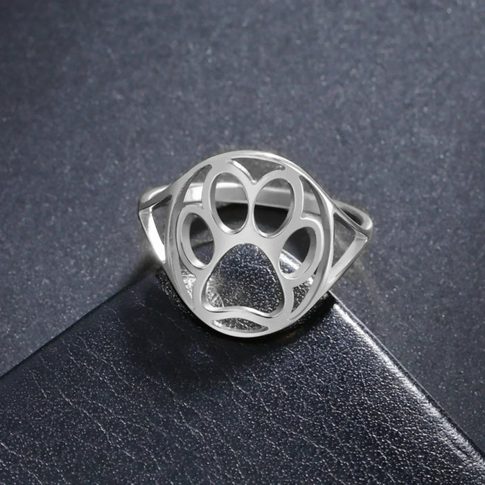 Delicate Animal Paw Ring – Open Stainless Steel Ring with Animal Motif