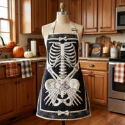 Quilted Kitchen Apron - Skeleton with Floral Bouquet Design