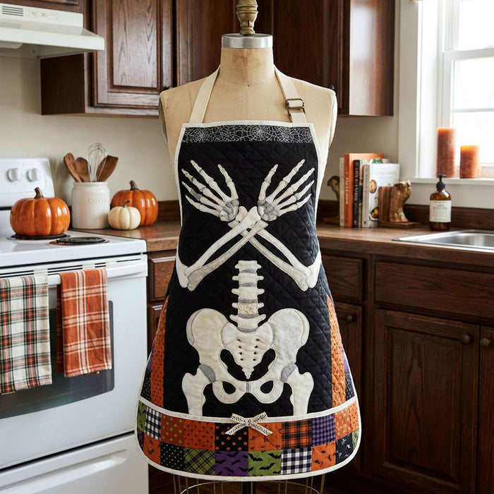 Quilted Halloween Skeletons Kitchen Apron