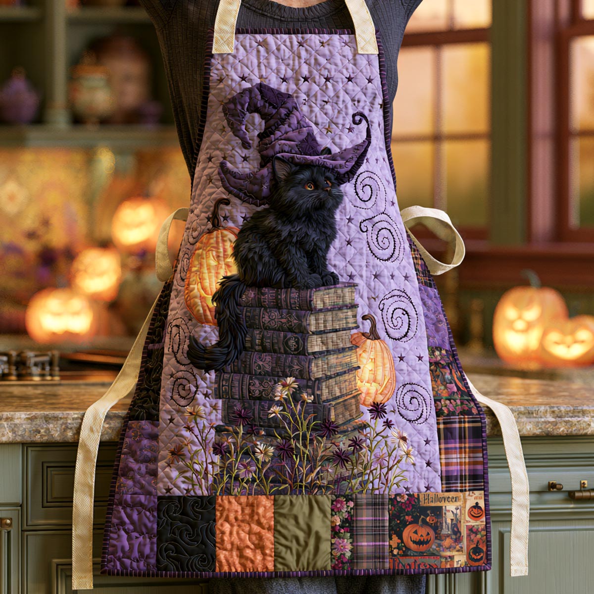Enchanted Mustaches Quilted Kitchen Apron