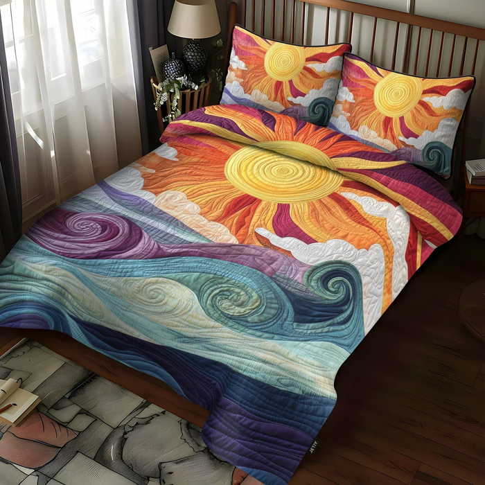 3-Piece Quilted Bed Set - Solar Charm