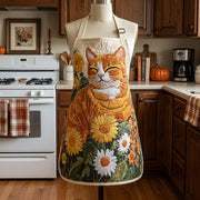 Quilted Kitchen Apron Featuring Sunflowers and Cats