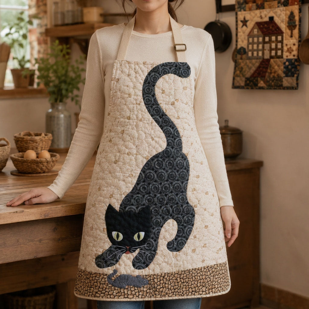 Quilted Apron Featuring 'Drowsy Cats' Design