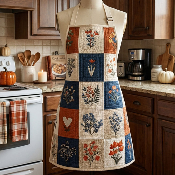 Quilted Kitchen Apron: Floral Guardian Design