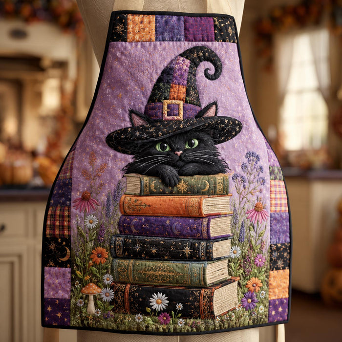 Quilted Kitchen Apron: Enchanted Witch's Library Design
