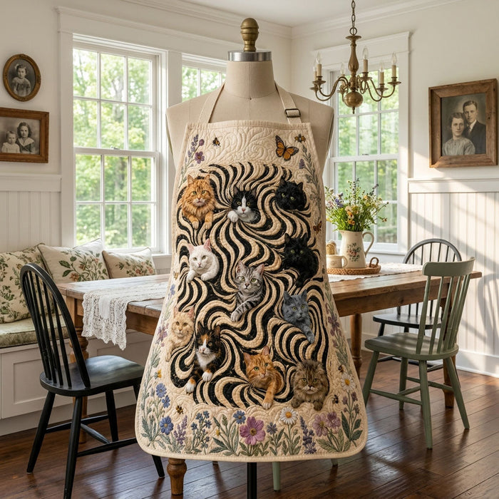 Quilted Kitchen Apron: 'Cat Paradise'