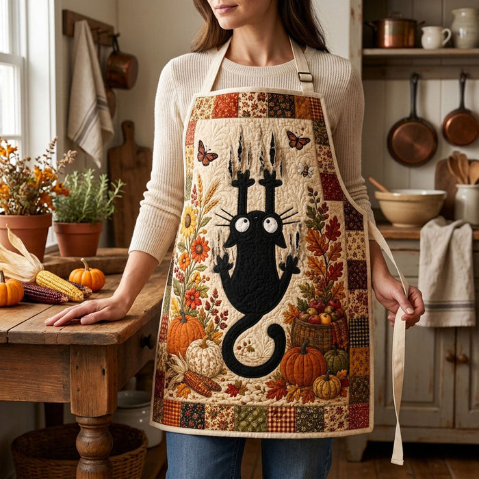 Quilted Kitchen Apron Featuring Kittens and Butterflies