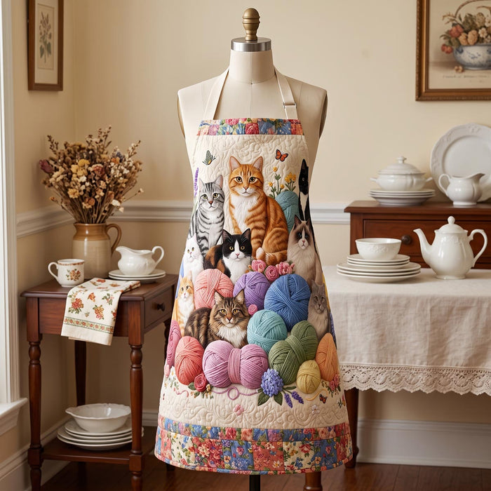 Quilted Kitchen Apron Featuring Fabrics and Cats