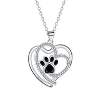 Loving Paw Print Silver Necklace with Zirconia