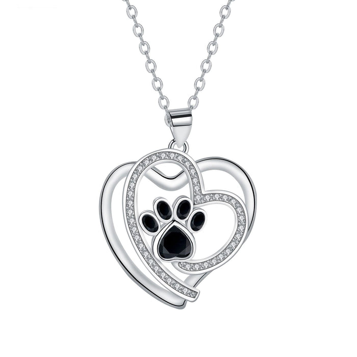 Loving Paw Print Silver Necklace with Zirconia