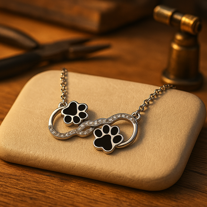 Infinite Love Dog Paw Pendant Necklace with Zirconia