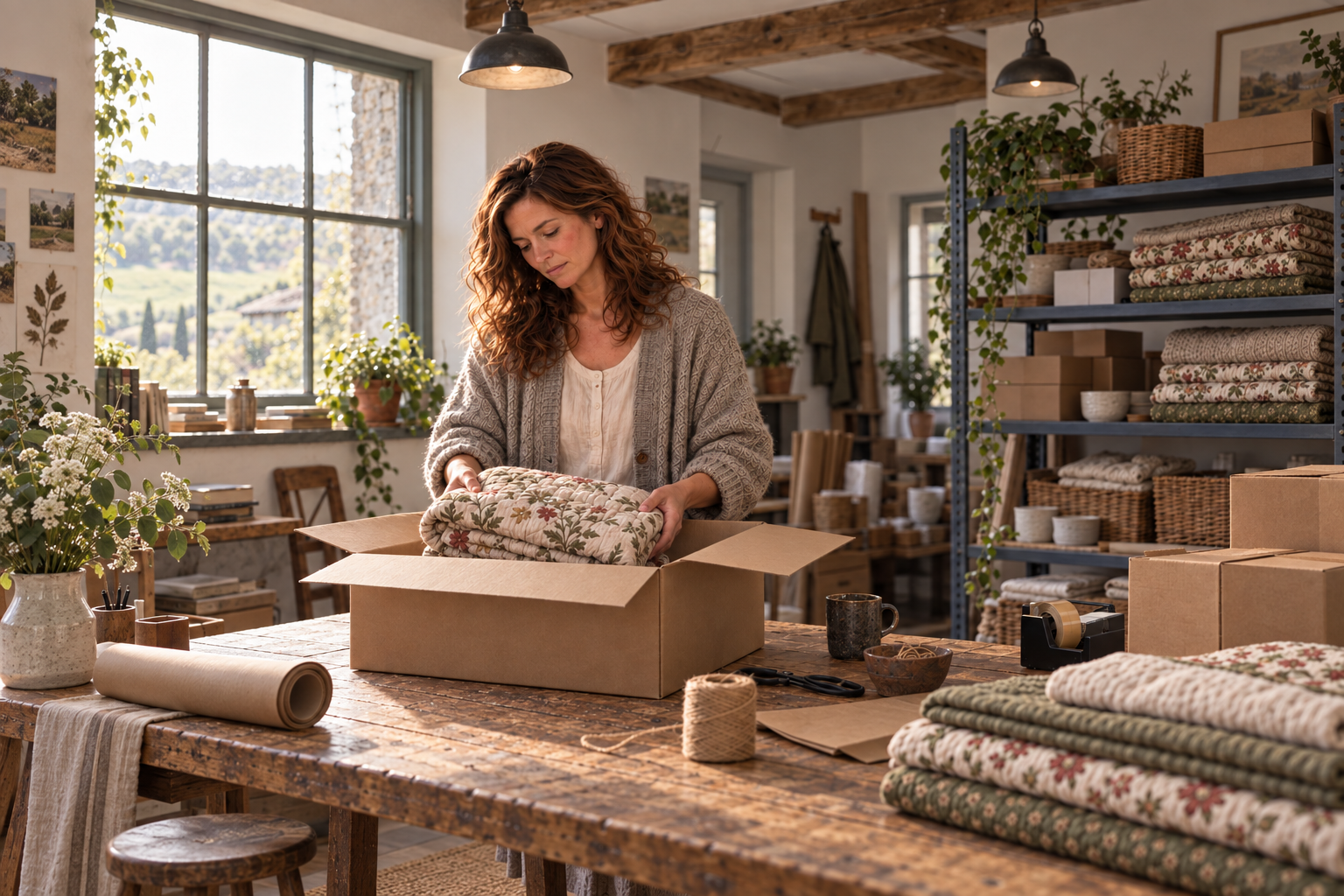 Ciara carefully packing a final handmade piece