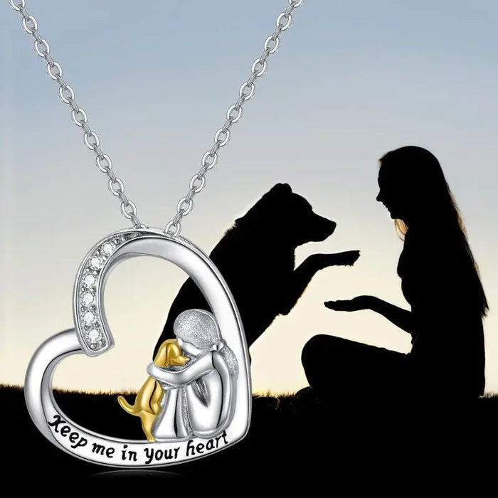 Lucky Heart and Dog Motif Necklace – Sterling Silver Necklace with Zirconia