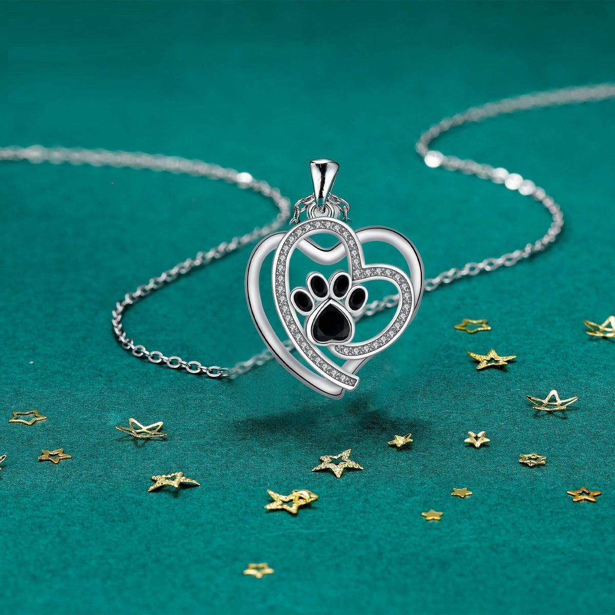 Loving Paw Print Silver Necklace with Zirconia