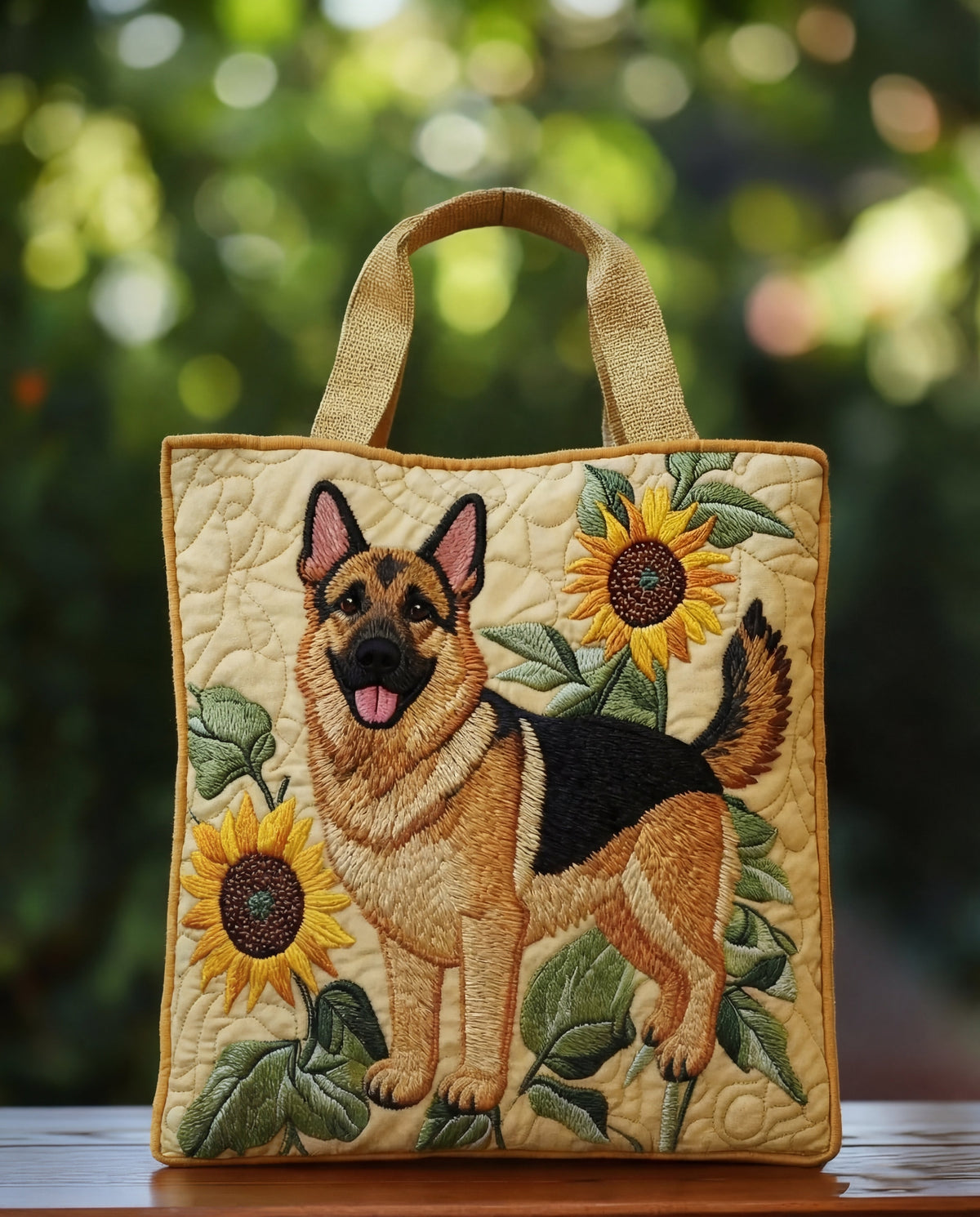 Floral Printed Tote Bag "German Shepherd"