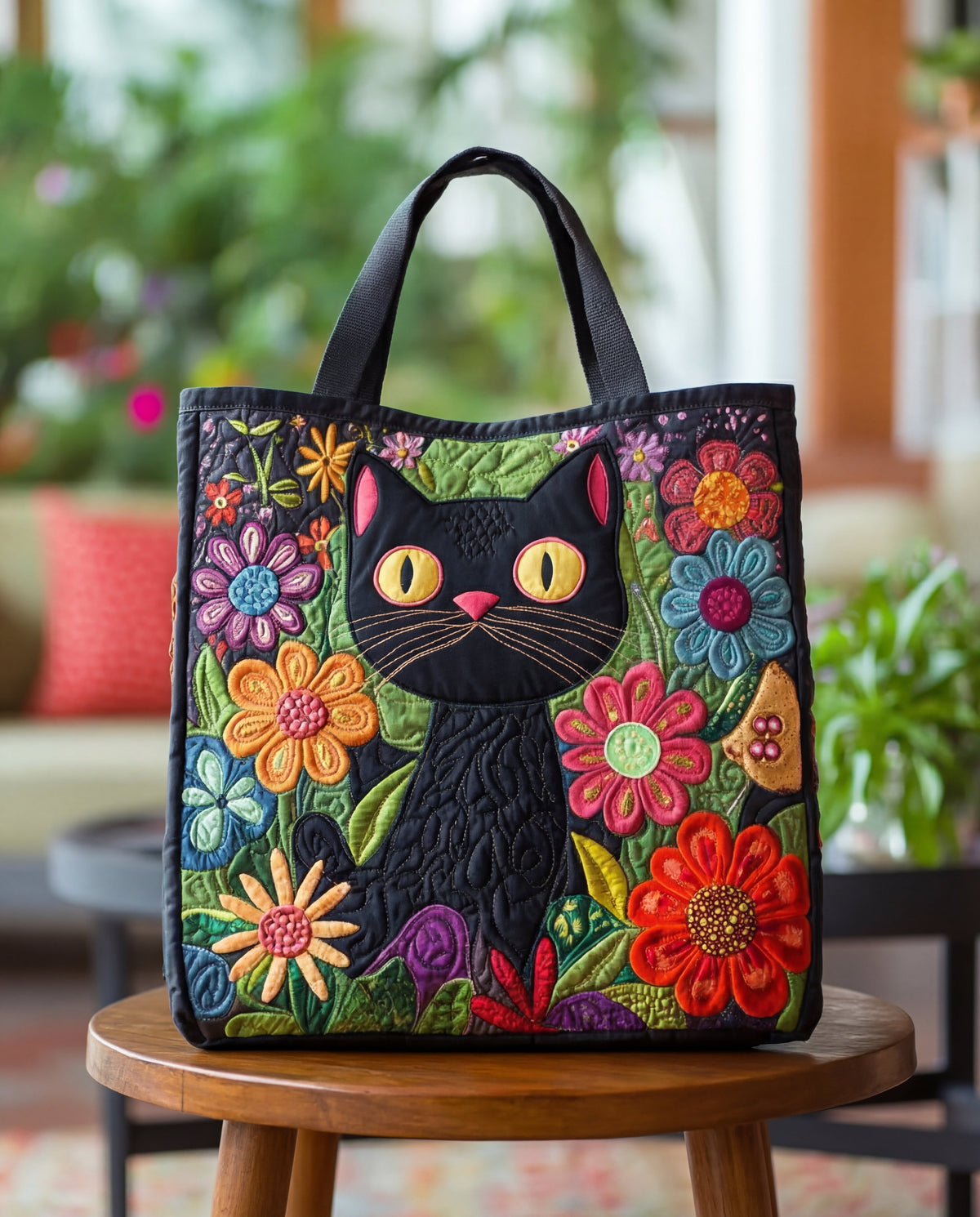 Handmade Quilted Bag “Enchanted Black Cat”