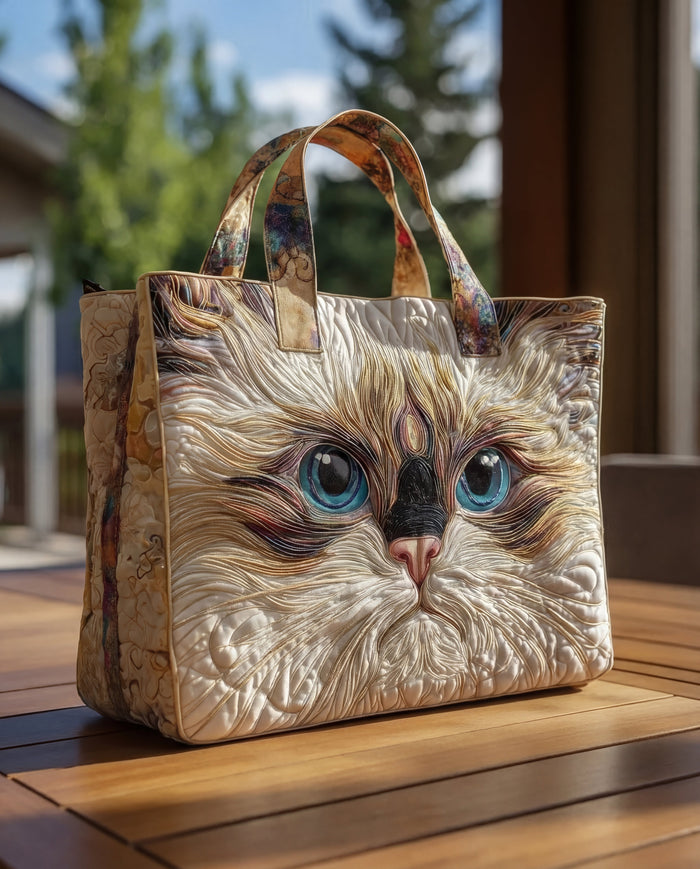Handmade Bag “White Cat with Blue Eyes”