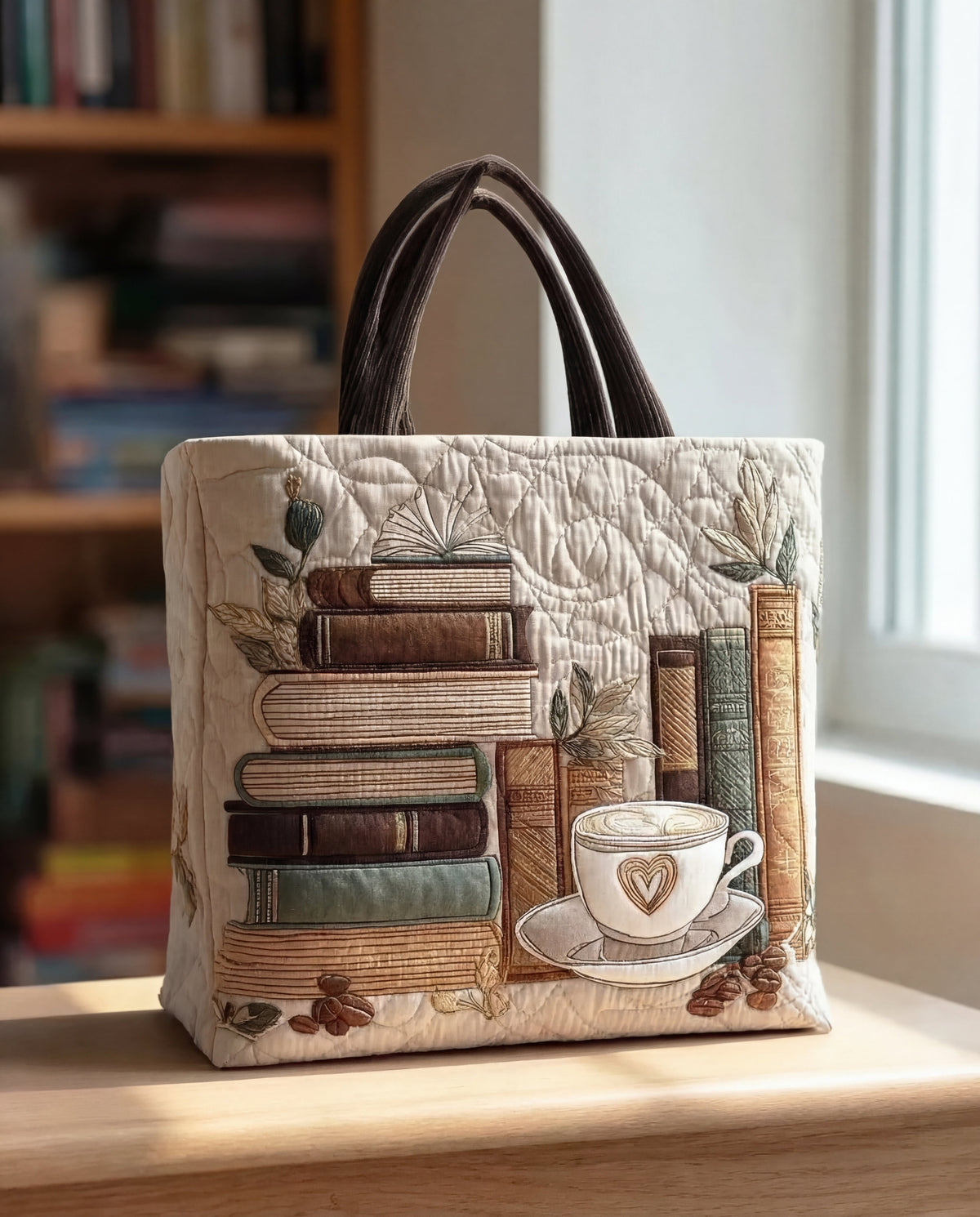 Quilted Artisan Bag "Coffee Chapter"