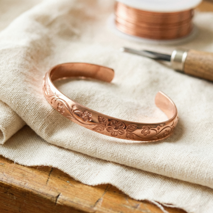 Engraved Floral Bronze Bracelet
