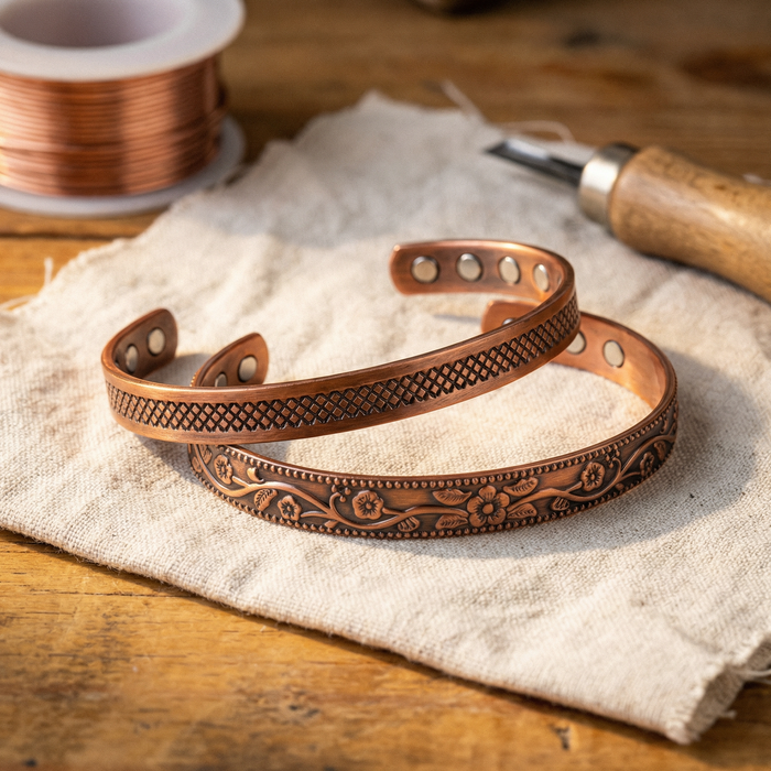 Engraved Mesh Copper Jewelry Set