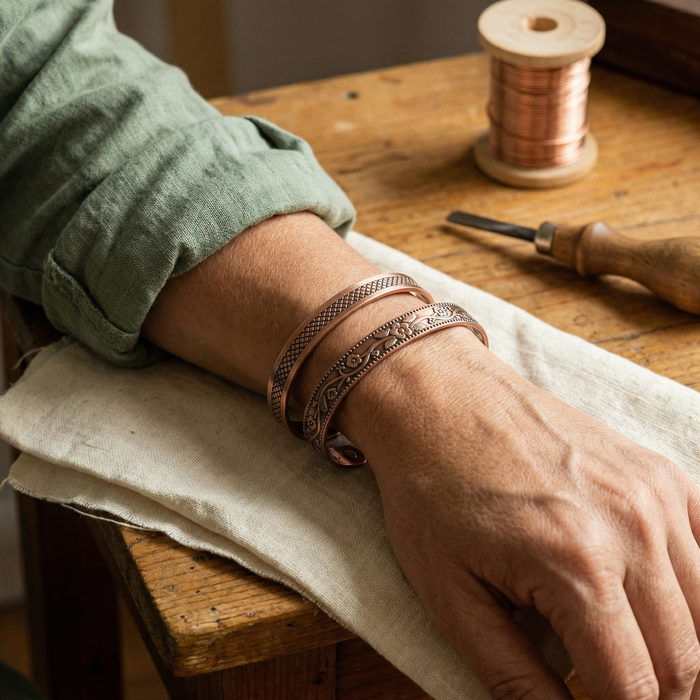 Engraved Mesh Copper Jewelry Set