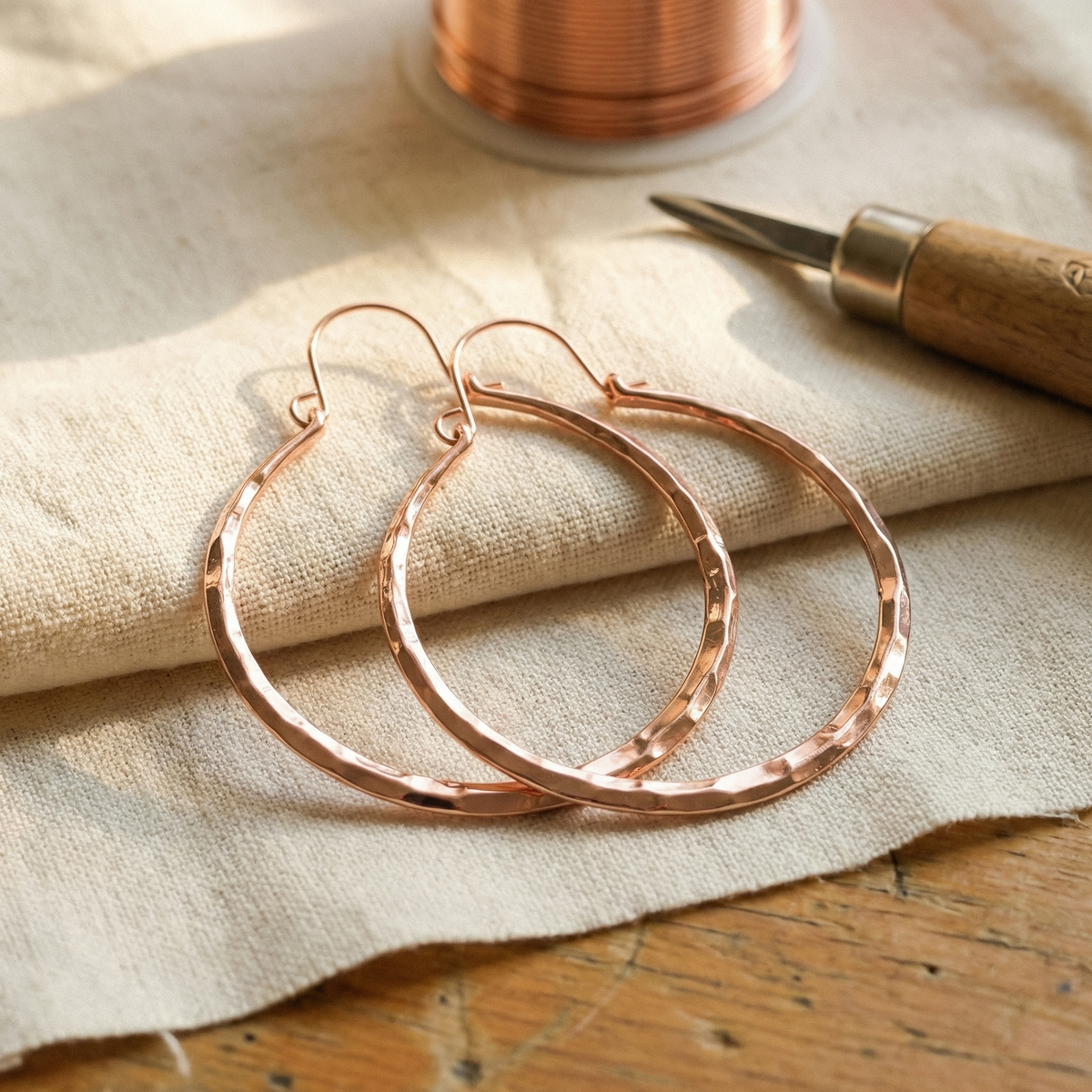 Bronze Hoop Earrings Made from Wire