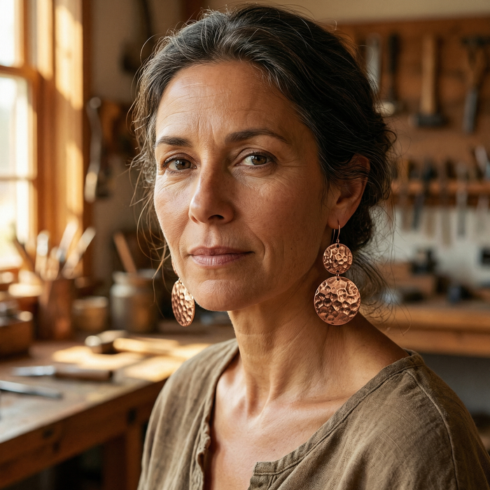 Handcrafted Copper Disk Earrings
