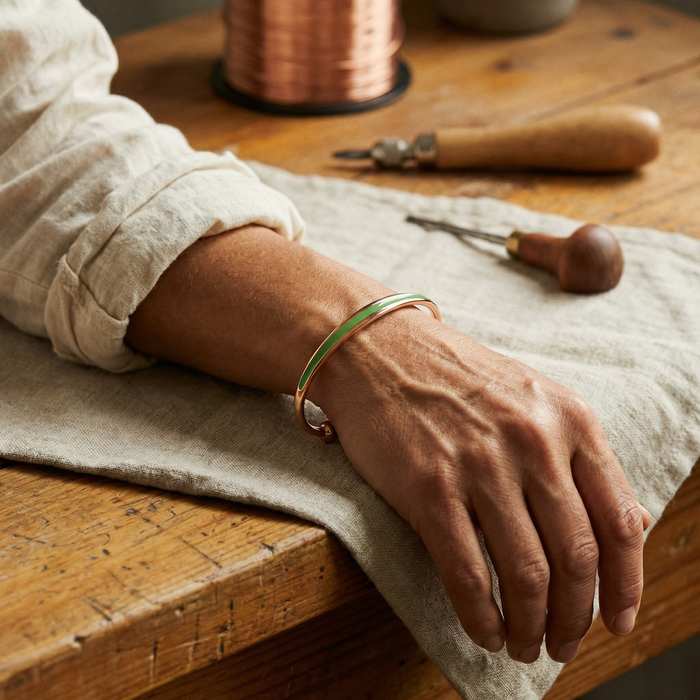 Jade-Embellished Bronze Bracelet