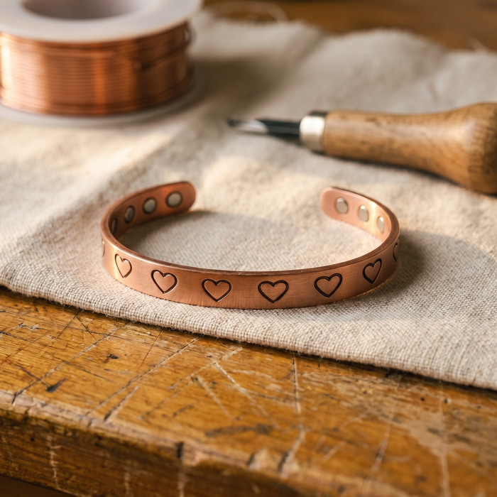 Heart-Embellished Bronze Bracelet