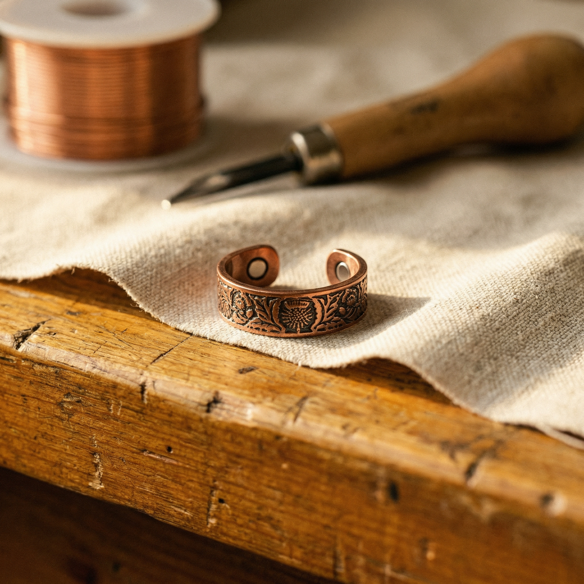 Delicate Copper Ring Adorned with Jade