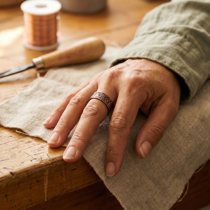 Delicate Copper Ring Adorned with Jade