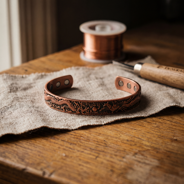 Dragon-Designed Bronze Magnetic Bracelet