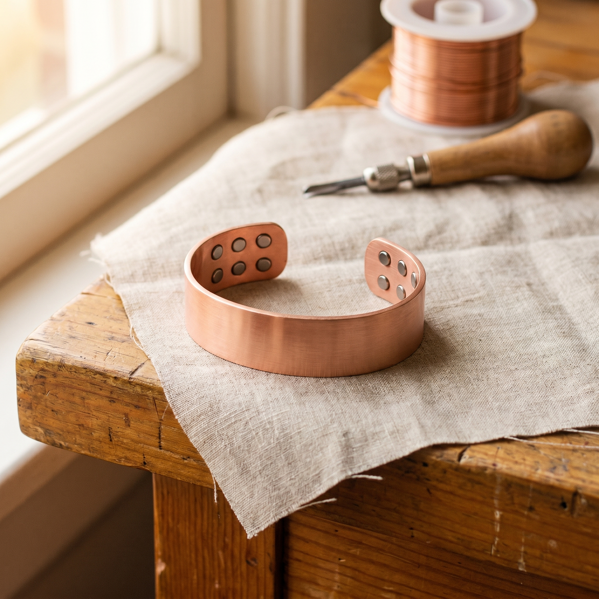 Beaded Wide Copper Bracelet