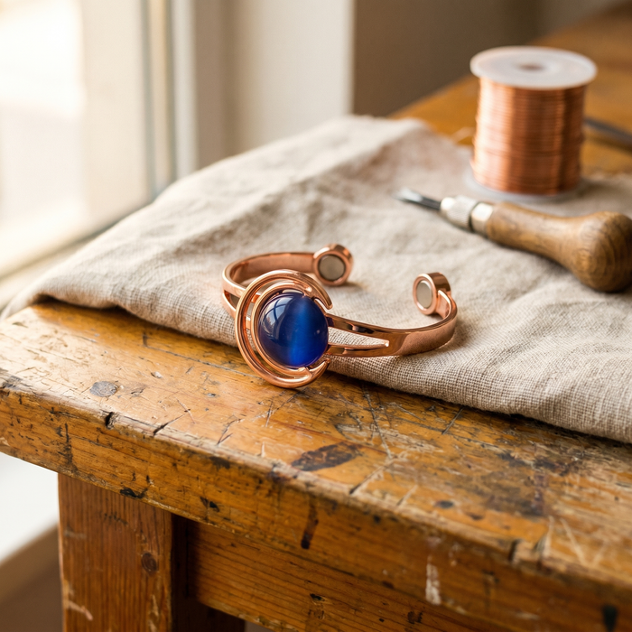 Bronze Bracelet Featuring a Blue Stone