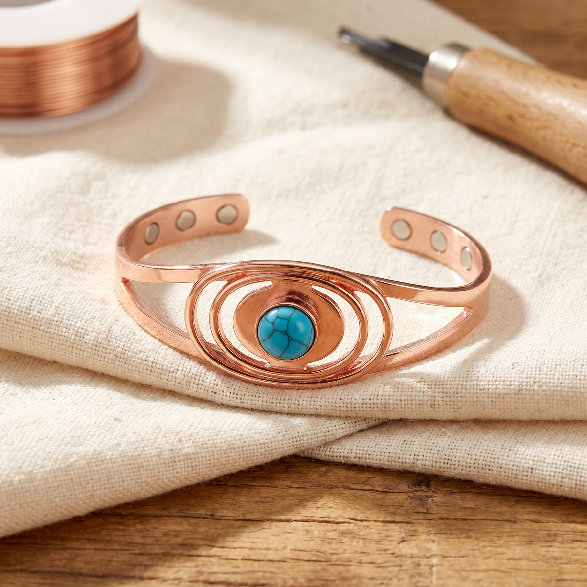 Turquoise-Embellished Bronze Bracelet