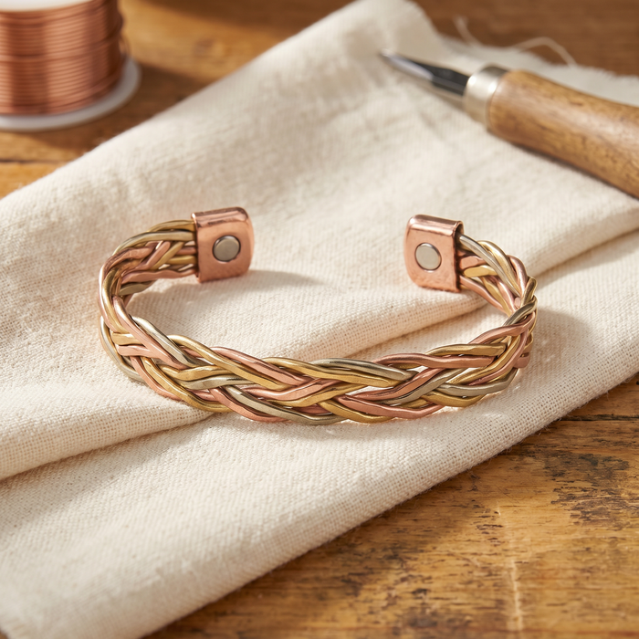 Water-Inspired Tricolor Woven Copper Bracelet