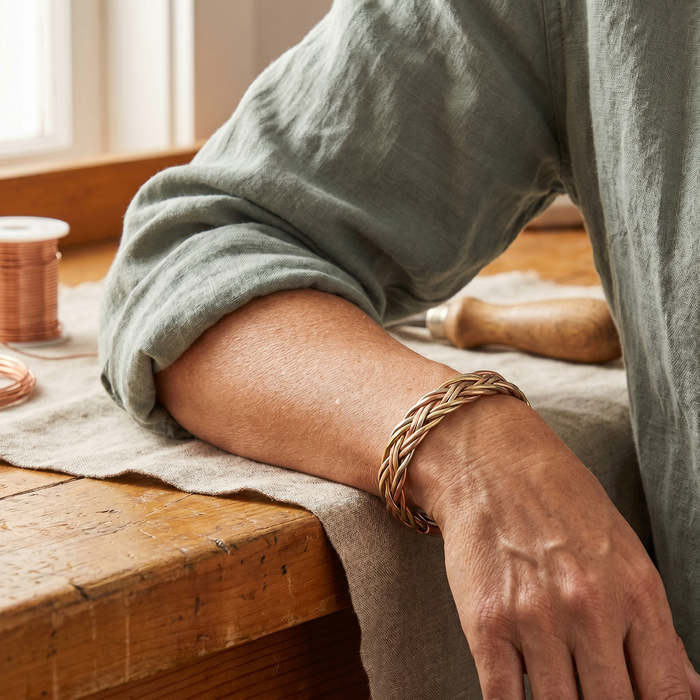 Water-Inspired Tricolor Woven Copper Bracelet