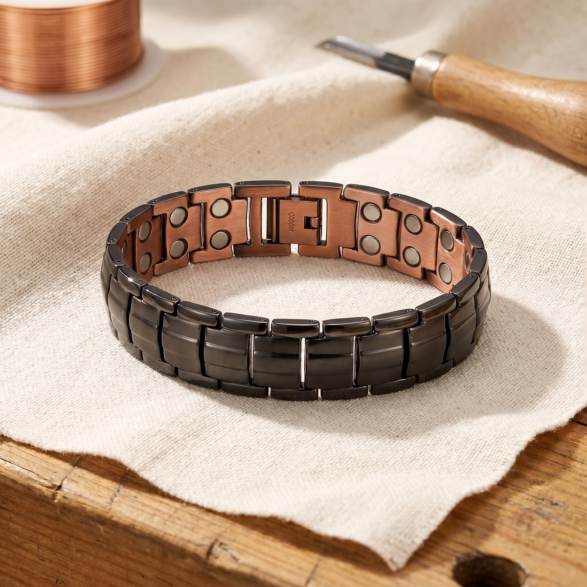 Men's Two-Tone Copper Bracelet in Black and Rose Copper