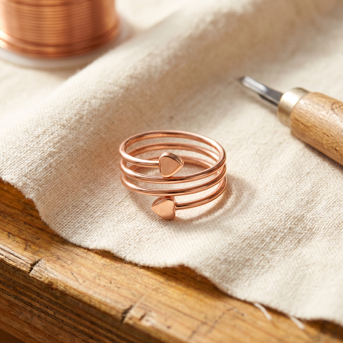 Heart-Embellished Bronze Ring