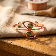 Green Stone Accented Bronze Wire Bracelet