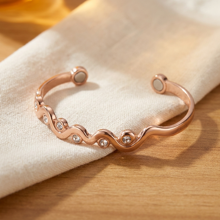 Crystal-Embellished Bronze Wave Bracelet