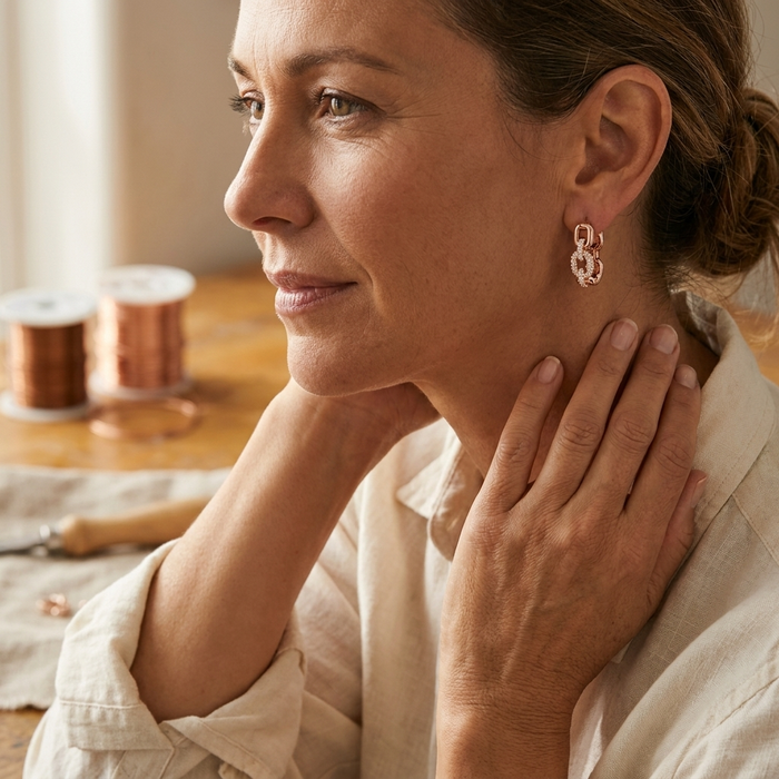 Crystal-Accented Bronze Earrings