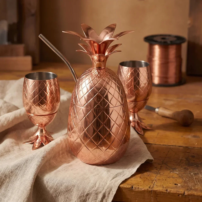 Handcrafted Copper Glass Set - 'Pineapple' (3 Pieces)